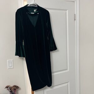 Eliza J Dark Green Velvet Long Sleeve Dress
